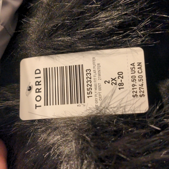 NWT Torrid Longline Fit & Flare Puffer Coat, Grey, size 2, warmest rating - Picture 4 of 4